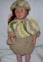 Handmade American Girl 4 Piece Outfit, Crochet, Poncho, Skirt, Hat, Purse - $25.00