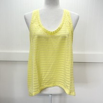 Zyia Active Nimbus Split Back Tank Top Large Yellow Open Back Sheer Stripe EUC - £10.25 GBP