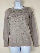 Express Womens Size S Taupe Knit Rhinestone Blouse Long Sleeve - £5.60 GBP