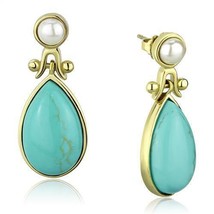 Gold Plated Stainless Steel Imitation Pearl and Imitation Turquoise Dangle Ea... - £13.55 GBP