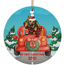 Funny Vizsla Dog Ride Car My First Christmas 2021 Pet Lover Circle Ornament - £15.60 GBP