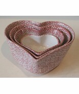 Set of 4 Heart Shaped Nesting Serving Bowls Speckled Rose Pink Pattern S... - $24.70