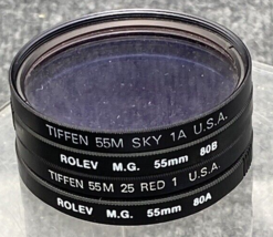 Camera Filters 55mm Lot of 4 Tiffen SKY 1A RED 1 Rolev Blue 80A 80B Photography - $24.74