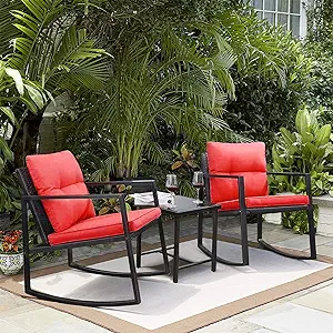 3 Pieces Rocking Wicker Bistro Set, Patio Outdoor Furniture Conversation... - $240.99