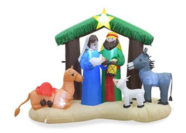 New in Box Winter Wonder Lane 6.5&#39; Inflatable LED Nativity Scene Baby Jesus - £78.14 GBP