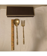 VTG Brass Nickel Salad Fork &amp; Spoon Serving Set Bamboo Theme 10&quot; Thailan... - €60,18 EUR