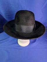 Size 7 Vintage Llamafelt Black Wool Cowboy Hat WPL 3137 - £41.04 GBP