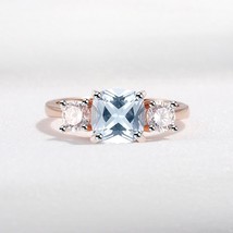925 Sterling Silver Gemstone Rings For Women Cushion Nano Sky Blue Topaz Delicat - £23.30 GBP