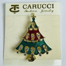 Vintage Carucci Rhinestone Christmas Holiday Tree Pin Brooch On Card Red Green - £15.57 GBP