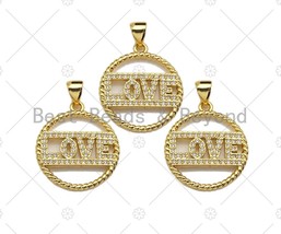 18k Shiny Gold Love On Round Ring Charms, Gold Ring Charms,Gold Pendant, Round - $3.90