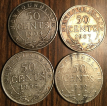 1904 1907 1908 1909 Complete Set Of 4 Newfoundland Edward Vii 50 Cents Coins - £72.32 GBP