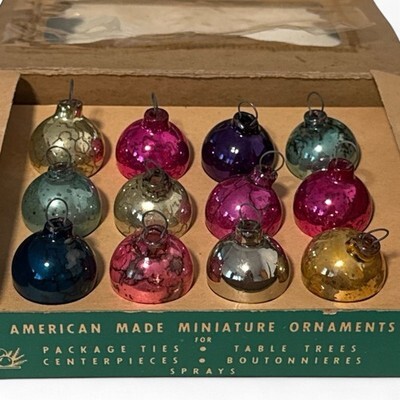 12 Shiny Brite Box Vintage Christmas Ornaments Small Solid Assorted Colors Item image 6