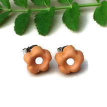 Artisan Ceramic Flower Stud Earrings For Women, Cute Terracota Jewelry for Teens - £38.35 GBP