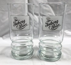 2 Tuborg Beer Glasses Black White Logo 12 oz 6&quot; Tall Denmark Brewery - £22.11 GBP