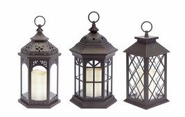Lanterns w/LED Candle (Set of 3) w/6 Hour Timer 13&quot;H Plastic/Glass - £99.07 GBP
