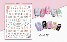 Nail art 3D stickers decal unicorn pink blue green flowers CA316 - £2.72 GBP