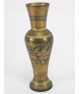 Small SOLID BASE FLOWER VASE HAND ETCHED FLORAL MOTIF 6&quot; Tall - $12.22 CAD
