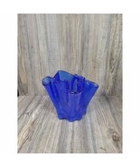 Vintage Large Handkerchief Vase Hadeland Norway Furu, Cobalt Blue Art Glass - £87.00 GBP