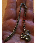 Handmade Antique Bronze Bookmark Beaded with Dangling 3D 2 sided Squirrel Charm - £7.90 GBP
