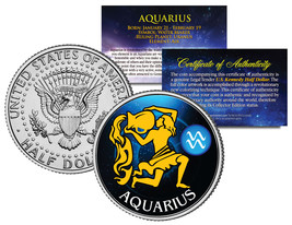 AQUARIUS Horoscope Astrology Zodiac Kennedy U.S. Colorized Half Dollar Coin - £6.77 GBP