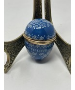 Bilston &amp; Battersea Enamels Halcyon Days Trinket Box Blue Egg With Love ... - $76.54 CAD