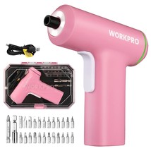 WORKPRO Pink Electric Cordless Screwdriver Set, 4V USB Rechargeable Lith... - £37.54 GBP