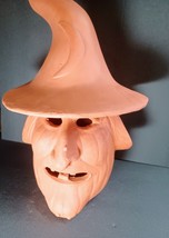 14&quot; Large Vintage Terracotta Witch Jack O Lantern Halloween Tealight Pumpkin - £70.41 GBP