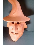 14" Large Vintage Terracotta Witch Jack O Lantern Halloween Tealight Pumpkin - $88.11
