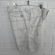 Lee Dungarees Golf Shorts Mens 38 White Plaid Polyester Spandex Blend Zi... - $16.65