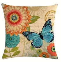 Handcrafted ~ European ~ Retro ~ Butterfly &amp; Floral ~ 17.7&quot; Pillow Cover ~ (1) - £22.16 GBP