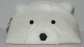 Bath & Body Works Glitter White POLAR BEAR empty cosmetic bag with fur and face - $24.27