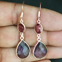 925 Sterling Silver Amethyst Silver/ Gold / Rose Gold Plated Earrings Gift - £20.14 GBP+