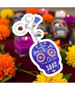 Purple-Blue Sugar Skull Rhinestone Keychain w Tassel – Día de los Muertos Style - $9.85