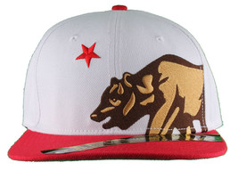 Dissizit! Side Bear White Red Brim Snapback Cap Hat California Star Flag - £14.79 GBP