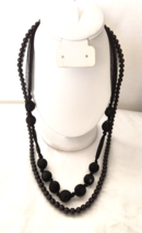 Women&#39;s Statement Necklace Double Strand Black Acrylic Beads Two Sizes Lobster - £9.34 GBP