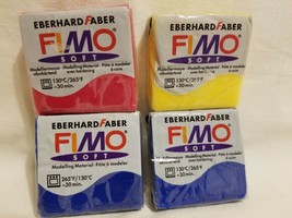 4 Fimo Professional Soft Polymer Material Red, Yellow &amp; Blue Sparkle - £19.41 GBP