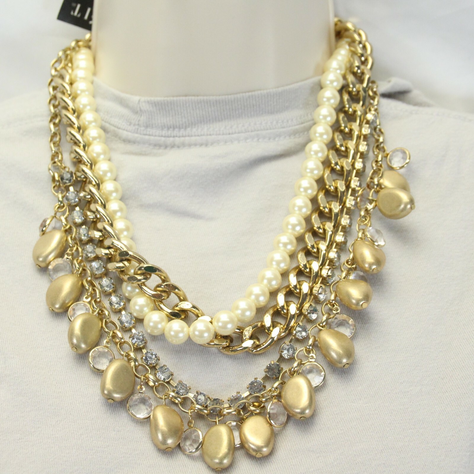 Mixit Layered Beaded Necklace Gold Tone Statement Multi Strand Bead w/Tag - $11.75