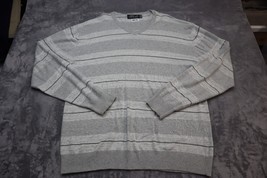 Retro Fit Sweater Mens XXL Gray Casual Stripe Crewneck Sweater Banded Waist - $22.75