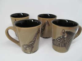 Tabletops Gallery 3 Giraffe And 1 Zebra Set Of 4 Animal Print 4 1/4&quot; Mug... - $39.00