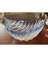 Waltherglas Blue Frosted Art Glass Large Leaf Bowl Germany 11” - $26.00