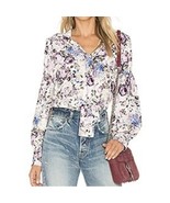 Parker Elosia Floral Silk Pussybow Tie Neck Blouse in White Tahlia Laven... - $25.00