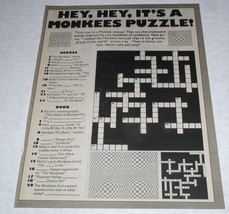 The Monkees Tiger Beat Star Magazine Clipping Vintage Oct. 1987 Crossword Puzzle - £9.40 GBP