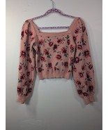 Willow &amp; Wind Women&#39;s Floral Rose Sweater Cropped Puff Sleeve Medium Sca... - $27.08 CAD