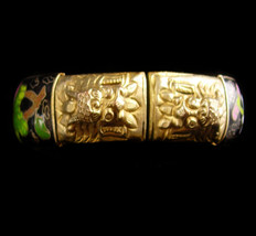 ANTIQUE dragon Bracelet - Enamel Foo dog bangle - chinese export - figural mythi - $285.00