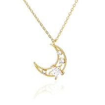Crescent Moon Necklace, Moon and Star Necklace, Crystal, Cubic, Necklace, Planet - £19.98 GBP