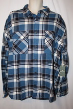 NWT Mens mutual weave flannel shirt jacket XXL blue black plaid 2XL Stre... - $25.22