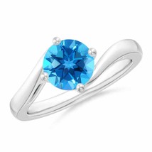 ANGARA Classic Round Swiss Blue Topaz Solitaire Bypass Ring in 14K Gold - £815.12 GBP