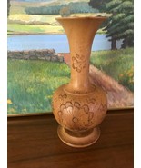 Vtg turned wood vase Mexico  Pokerwork Burned Design Pyrography - €12,83 EUR