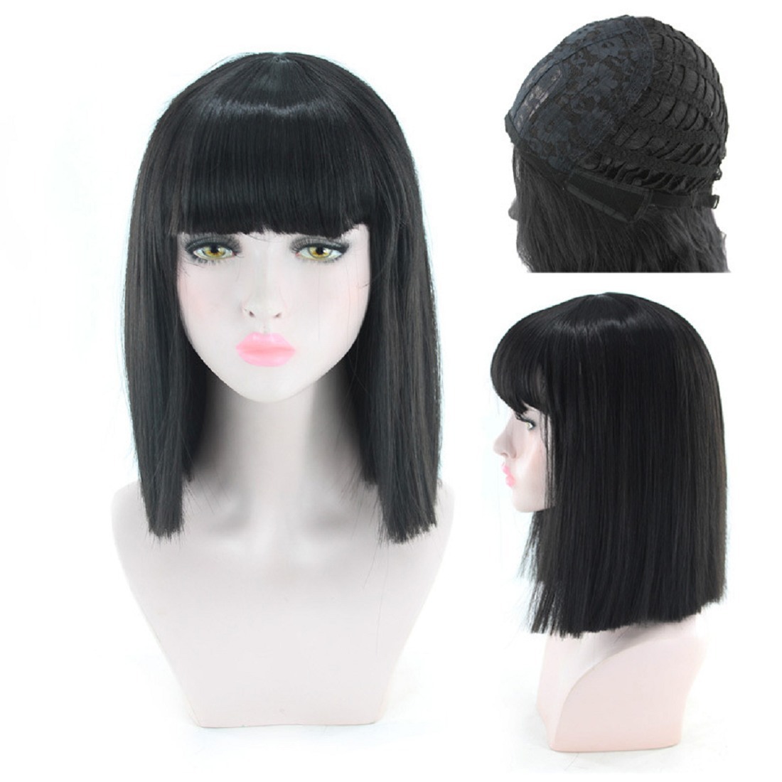 Short Bob with Bangs for Women Heat Resistant Synthetic Hair Wigs 12inches - $17.00