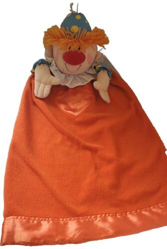 R Dakin Plush Clown Satin Heart Trim Baby Security Blanket Lovey Orange RARE VTG - $48.38